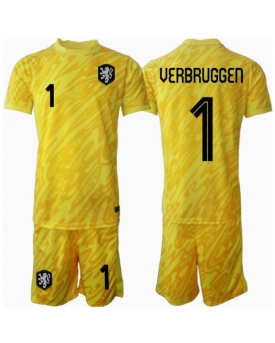 Paesi Bassi Bart Verbruggen #1 Portiere Maglia Gara Trasferta Repliche Europei 2024 Bambino